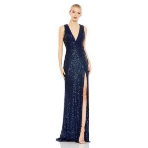 NWT Mac Duggal V-Neck Sequin Wrap Waist Gown Midnight Size 18
